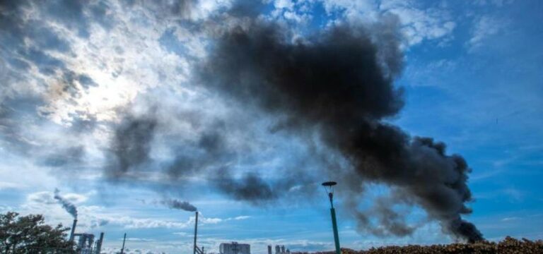 Feuer in Wismarer Holzbetrieb: Dunkle Wolken über der Stadt